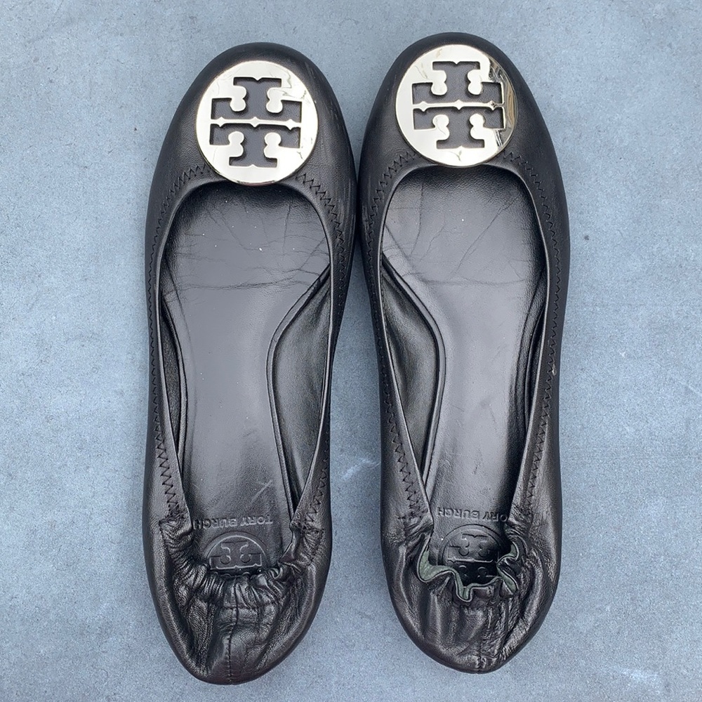 Black leather Tory Burch Flats